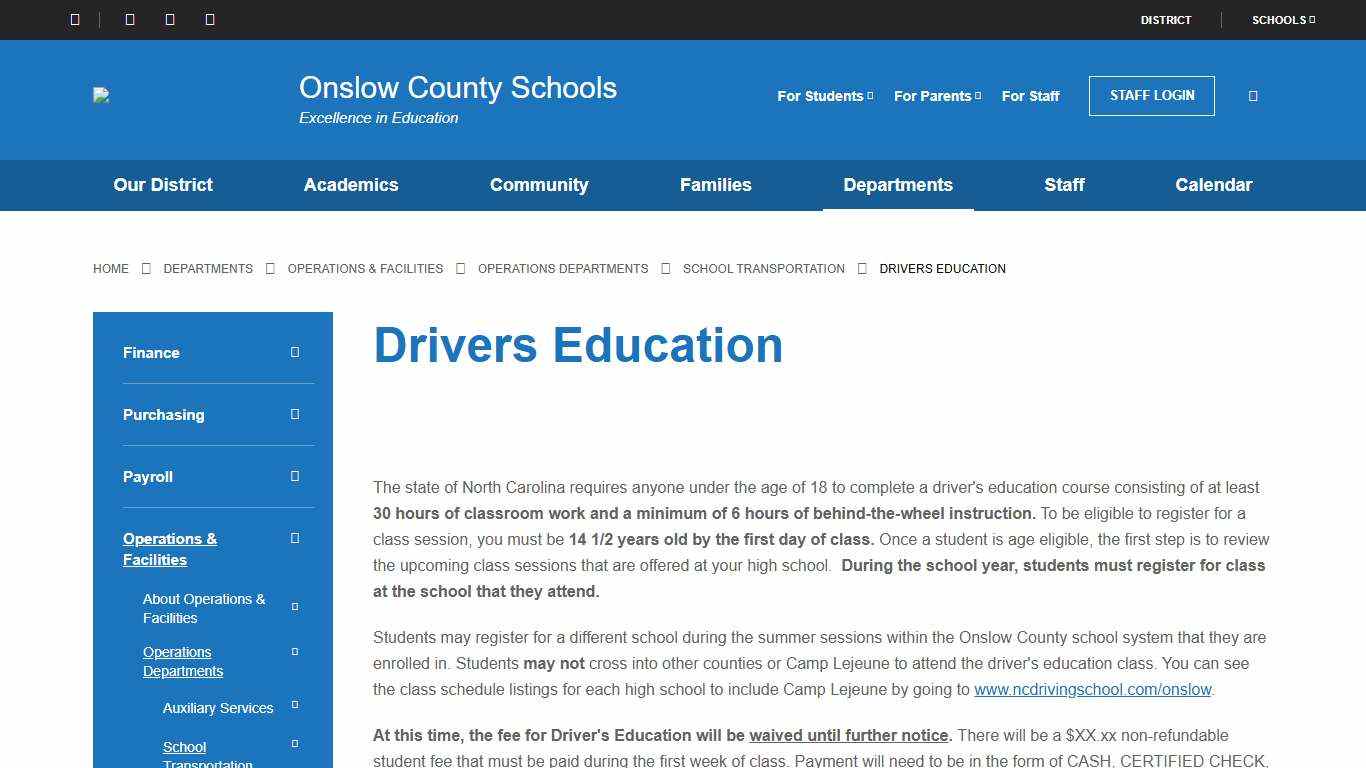 Drivers Education - Onslow County Schools