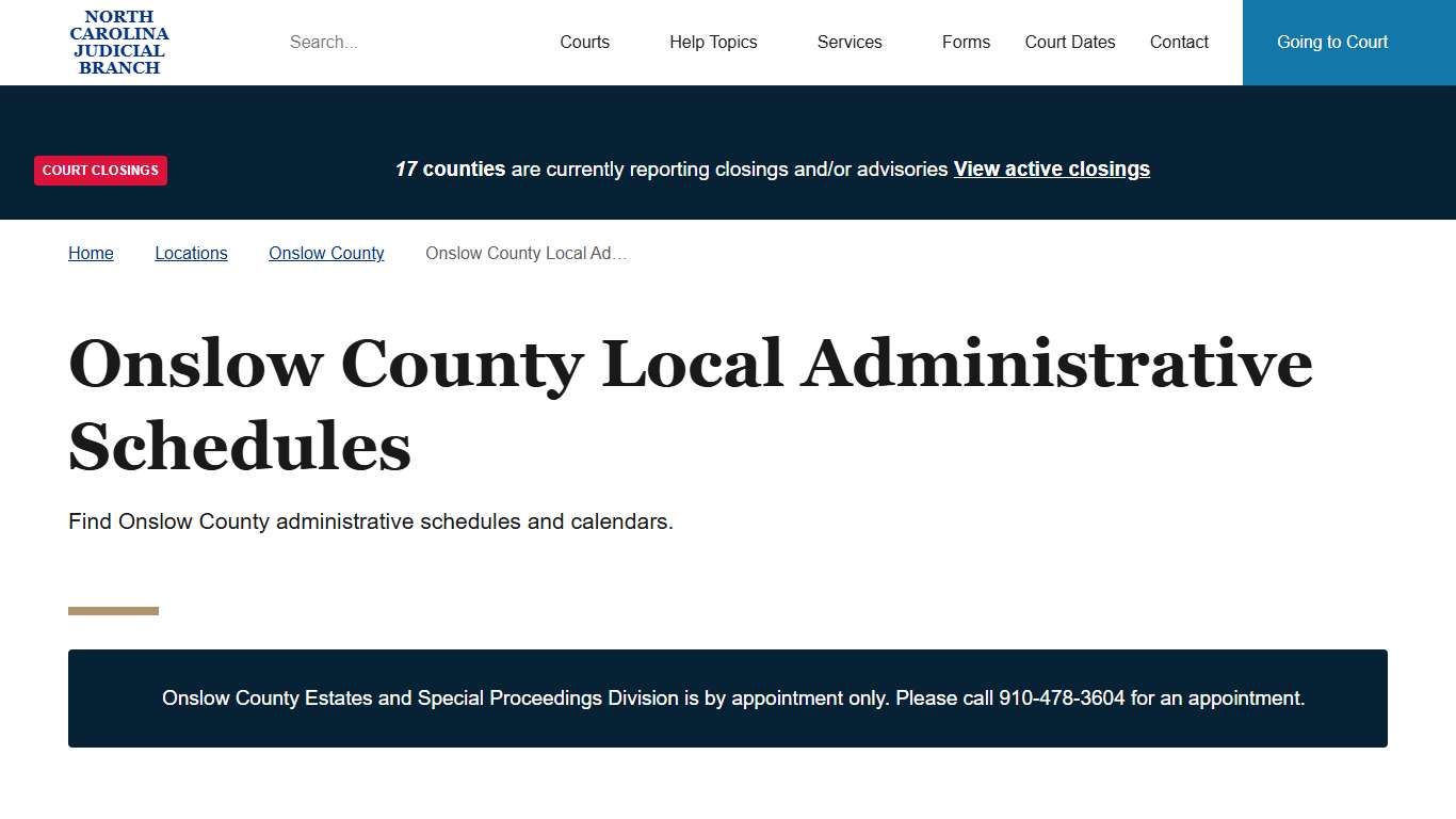 Onslow County Local Administrative Schedules North Carolina Judicial Branch