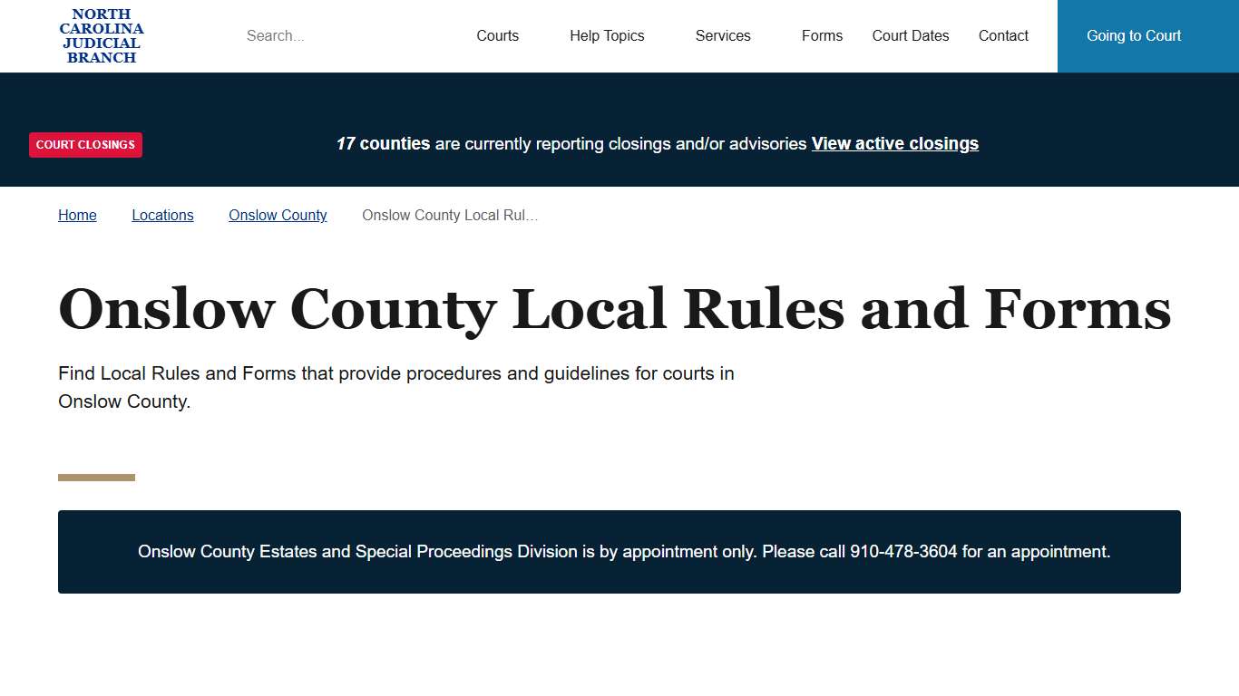 Onslow County Local Rules and Forms North Carolina Judicial Branch