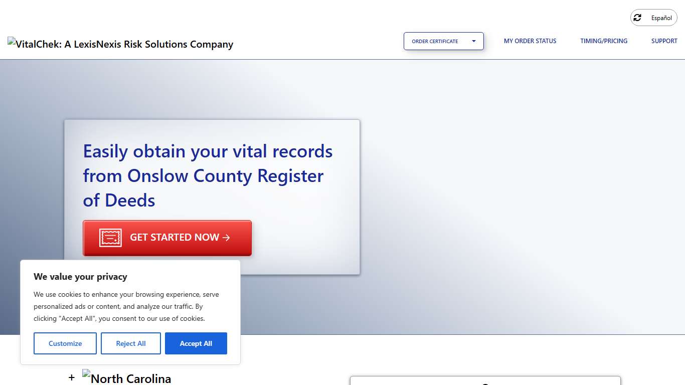 Onslow County Register of Deeds (NC) Order Certificates - VitalChek